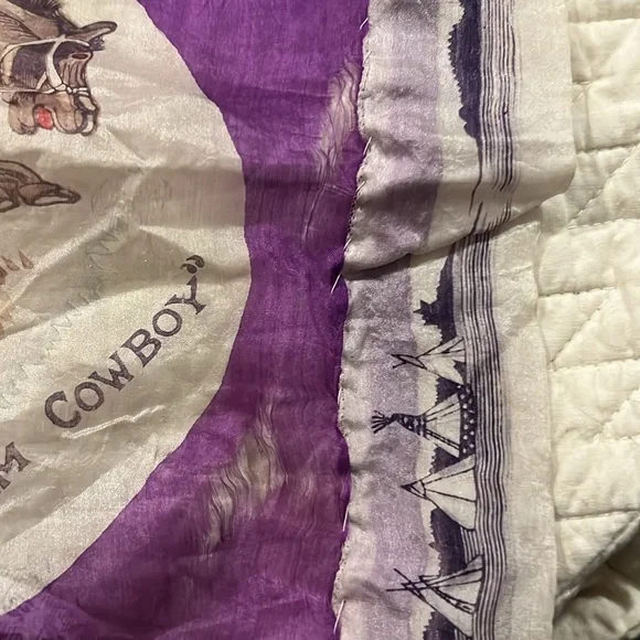 OOAK Antique Ellensburg Washington Rodeo tee pee cowboy silk scarf handmade